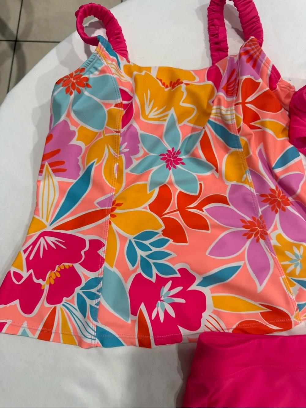 ZeroXposur Girls Floral Tankini Set in Hot Pink and Multicolor